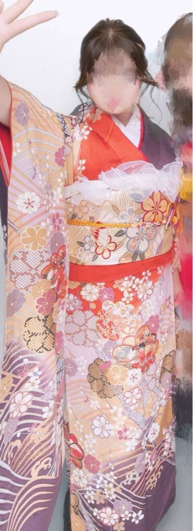 ロス 振袖 金色 赤色 紫色 花柄