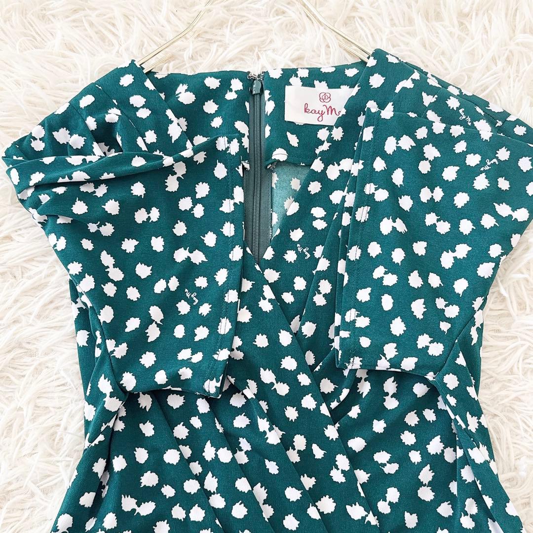 11号✨美品 近年 ケイミー カシュクール ワンピース ドット柄 ロゴ グリーン