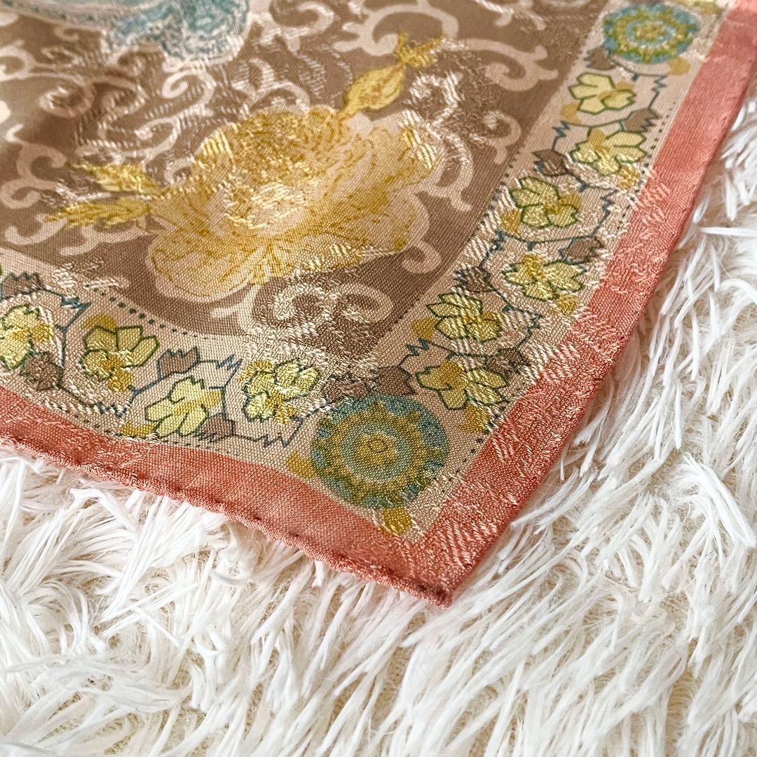⭐️SALE⭐ エトロ　ショール　ジャガード　ベージュ　牡丹　菊　シルク混ウール