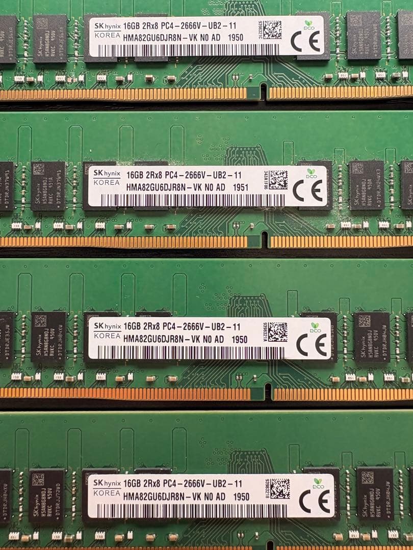 SK hynix製 DDR4 メモリ 16GB ×4枚セット（合計64GB）