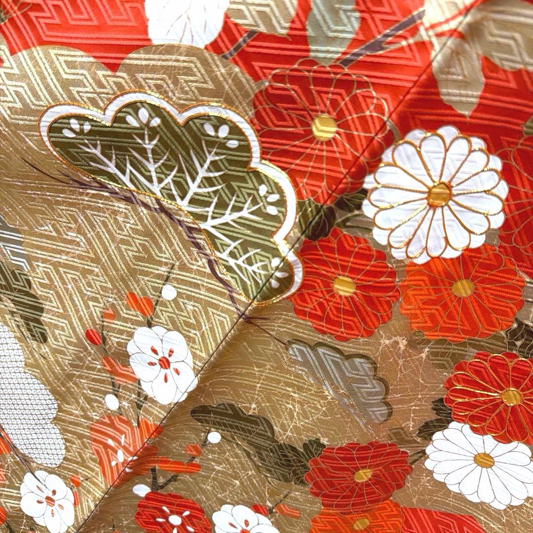 22 振袖フルセット 正絹 朱赤 橙 オレンジ 金彩 駒刺繍 豪華 レトロ 古典