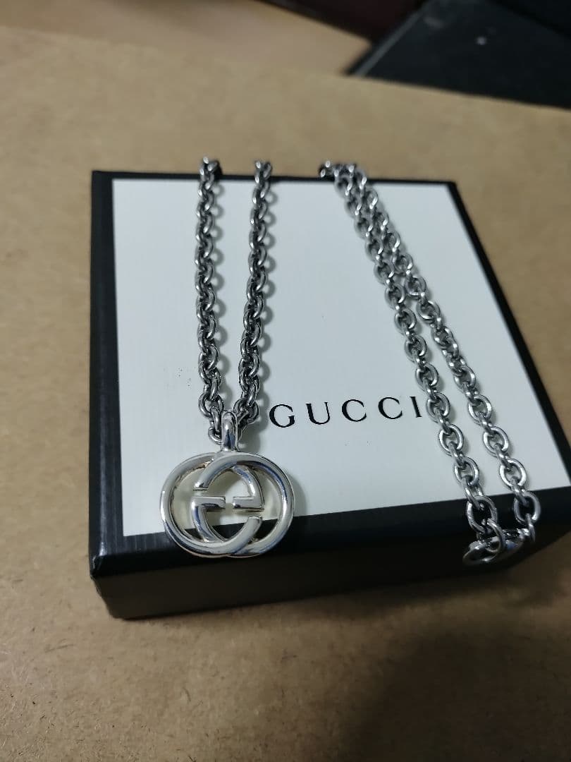 美品 GUCCI グッチ シルバー925インターロッキングネックレス 高級感あり