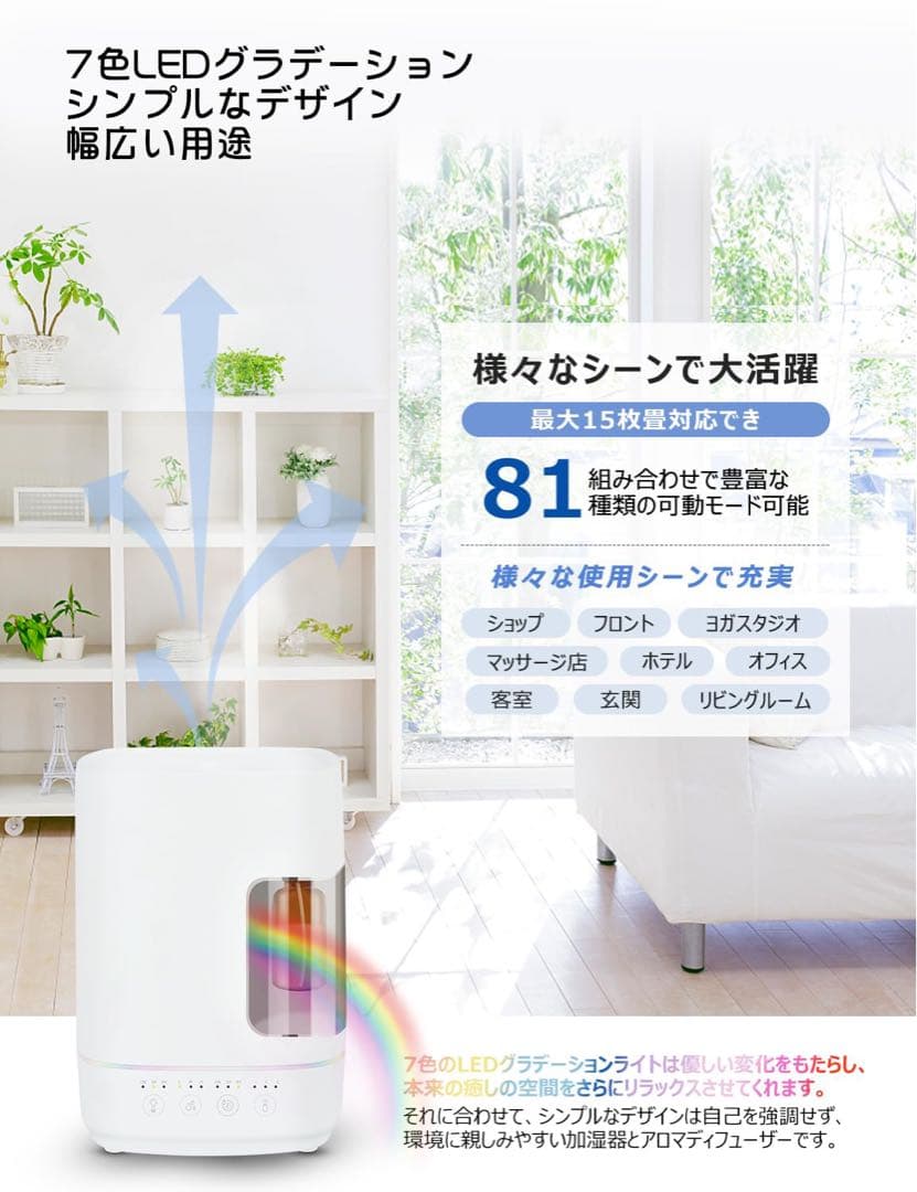 64★加湿器 超音波式加湿器プラスネブライザー式アロマディフューザー2in1