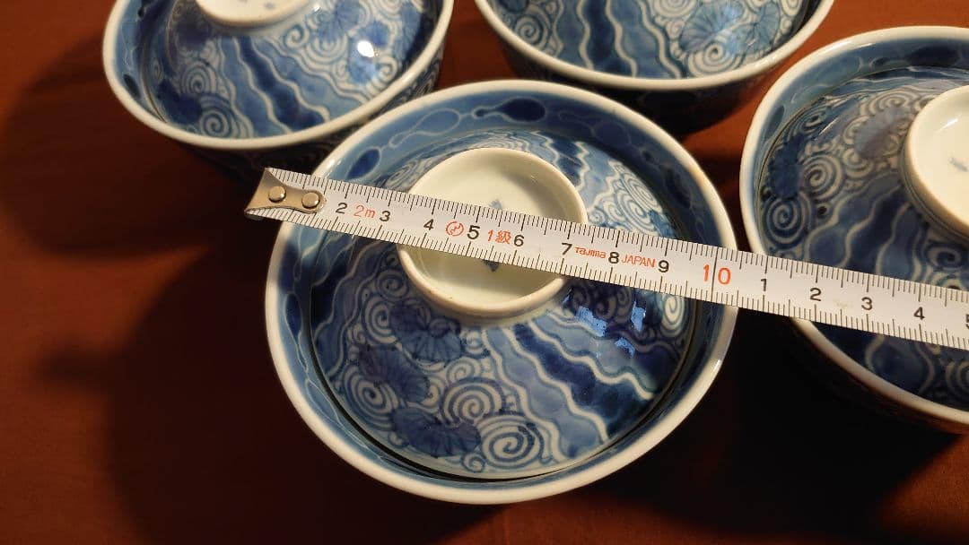 古伊万里　伊万里　染付　蓋碗　江戸期　富貴長春　蔵出し　4客