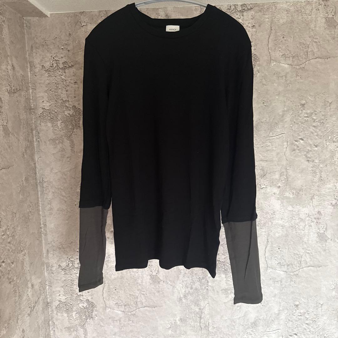 MANOF 　LAYERED SLEEVE CUT TOPS　ブラック