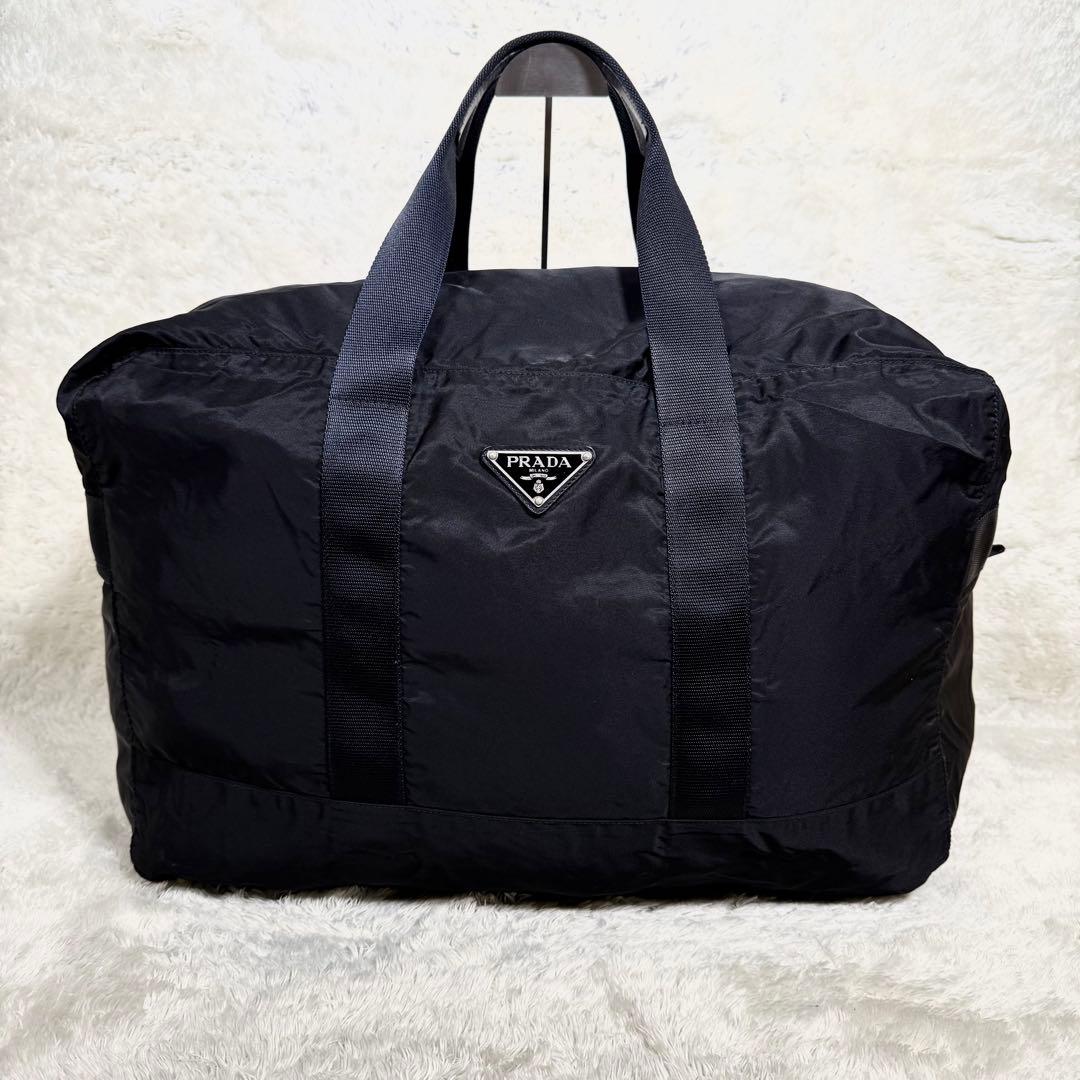 PRADA プラダ ナイロン ボストンバッグ 大容量 トラベル 三角ロゴ 黒