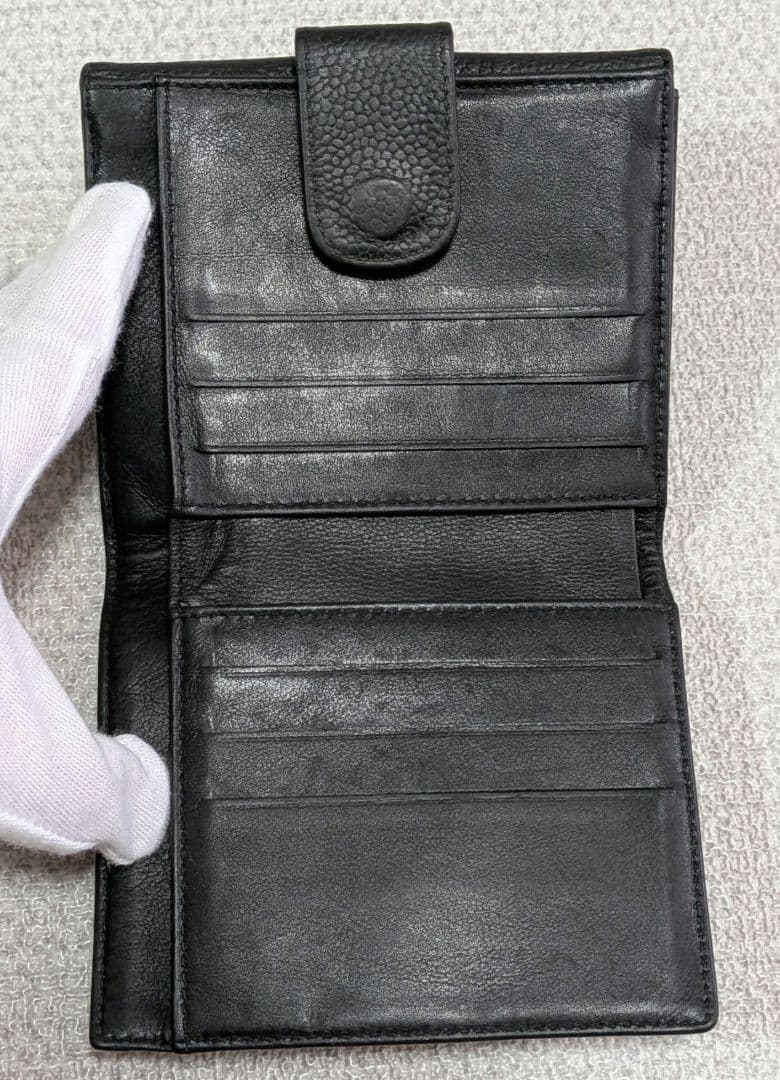 シャネル　デカココ　Wホック折り財布　キャビアスキン　黒　正規品　チェーン