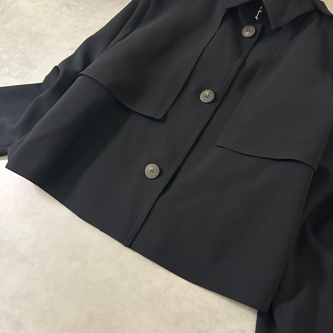 【Theory】ショートトレンチコート S 黒 日本製 上質ドライクレープ