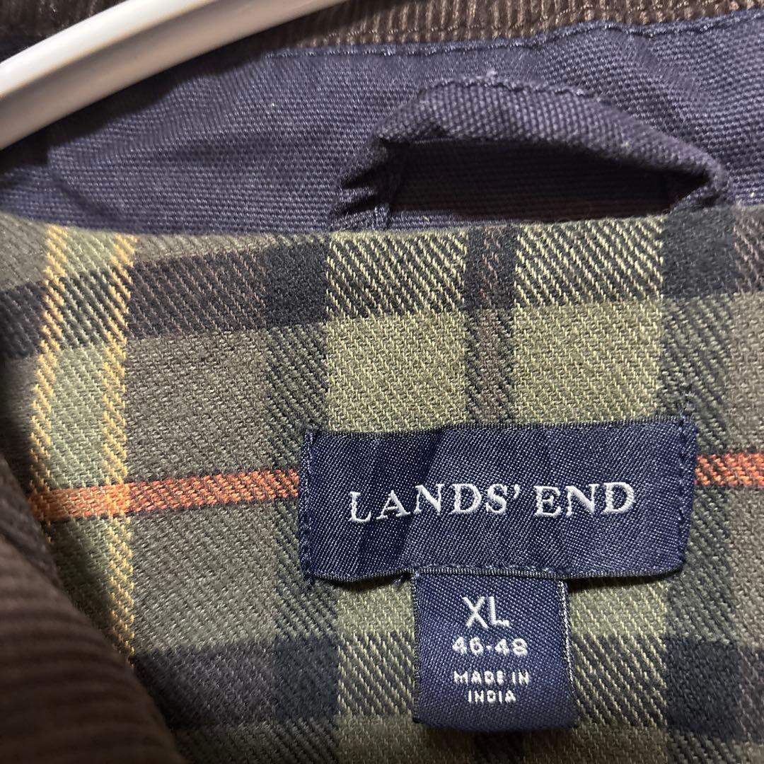 LANDS END裏地チェック 襟コーデュロイハンティングカバーオールジャケット