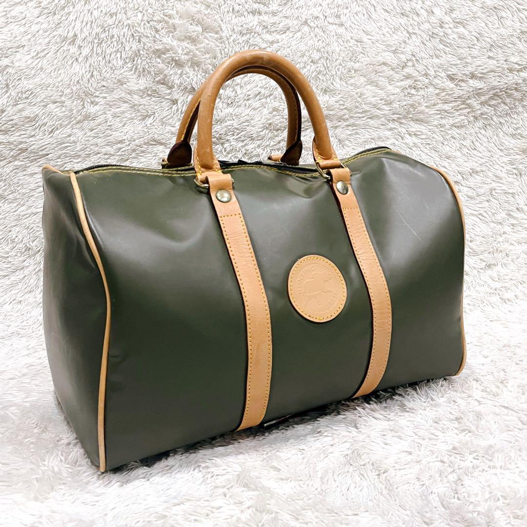 【美品】 ハンティングワールド ミニボストン ハンドバッグ カーキ オリーブ