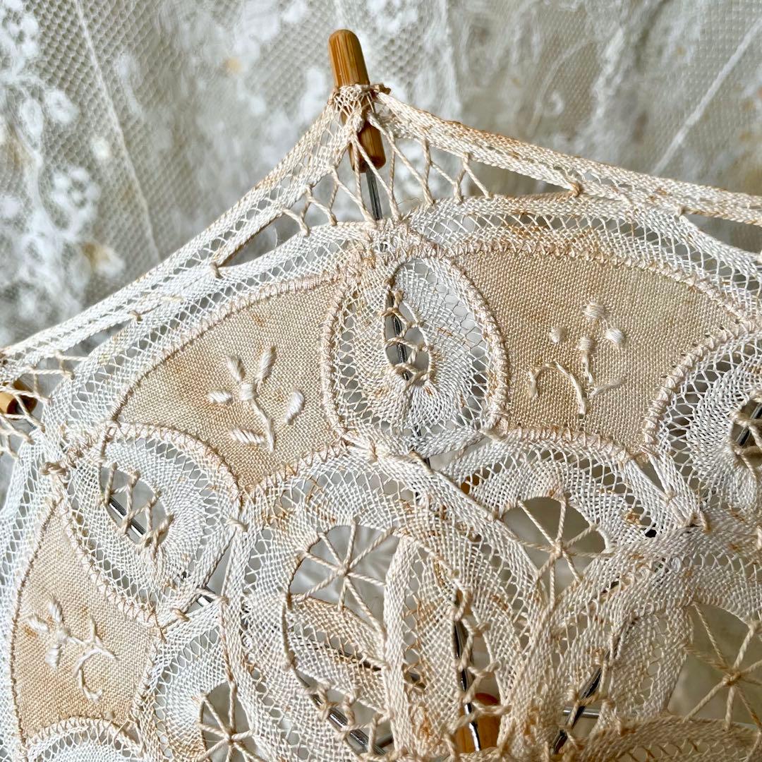 ドール用パラソル　日傘 レース刺繍 フランスアンティーク ヴィンテージ ベア人形