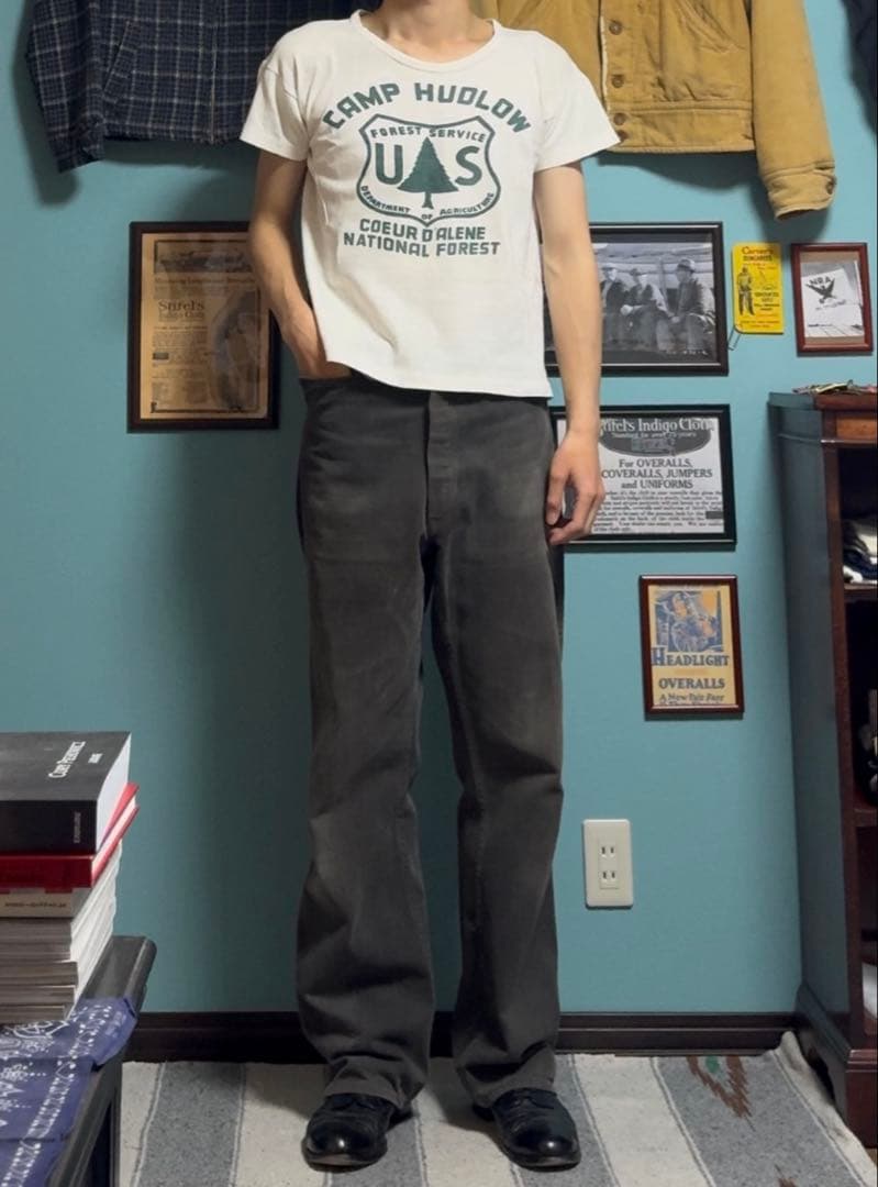40s 40年代　染み込みプリント　Tシャツ　バインダーネック