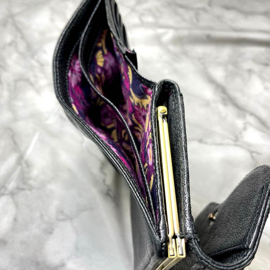 ANNA SUI がま口 二つ折り財布 ビッグバタフライ 本革 羊革