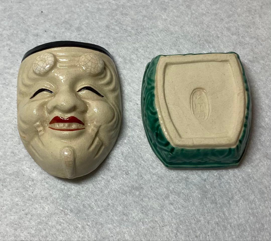 B307h 「色絵翁 香合」清閑寺窯造　共箱　能面　杉田祥平　京都　茶道具