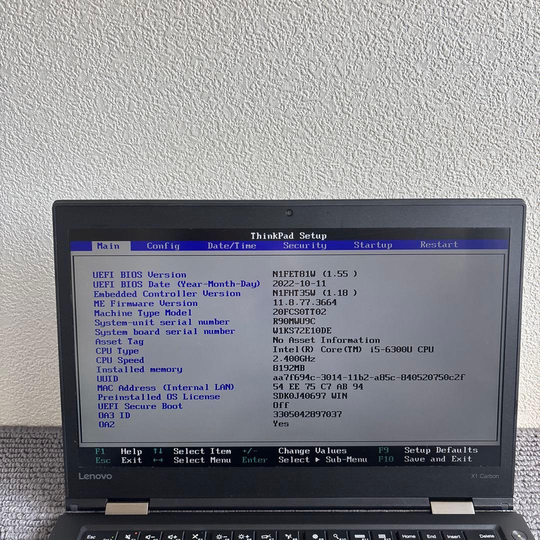 Lenovo thinkpad X1 Carbon i5-6300Uメモリ8GB