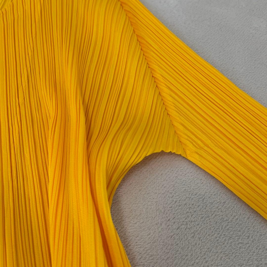 極美品✨PLEATS PLEASE プリーツ　ノーカラー　イエロー　長袖
