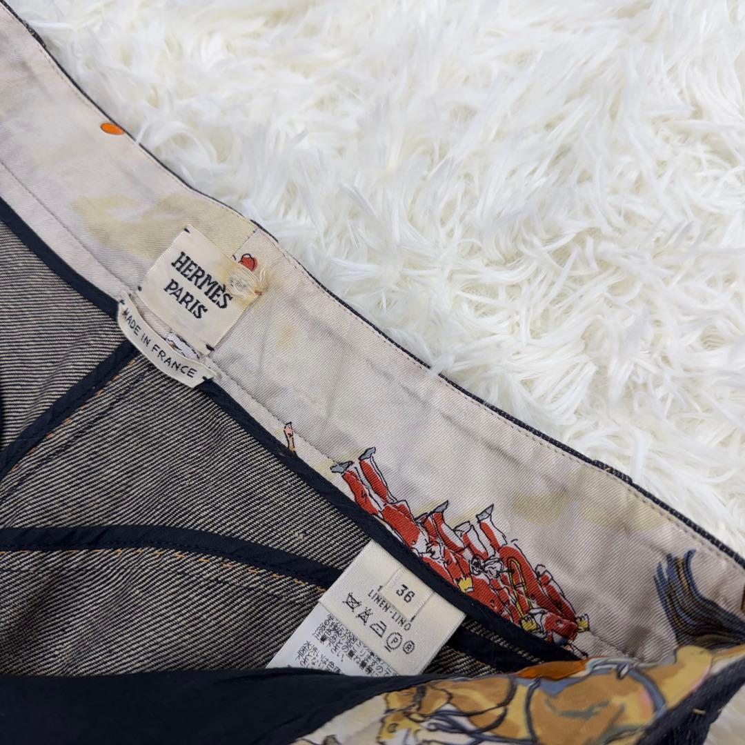 希少美品✨エルメス Cirque Molier デニムパンツ シルク リネン