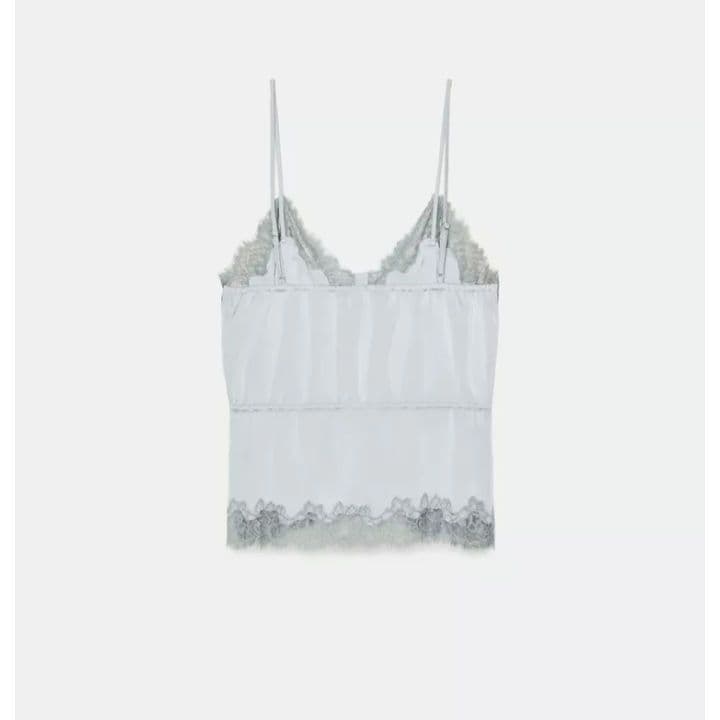 完売品 ZARA レースサテンキャミソール XS パステルブルー