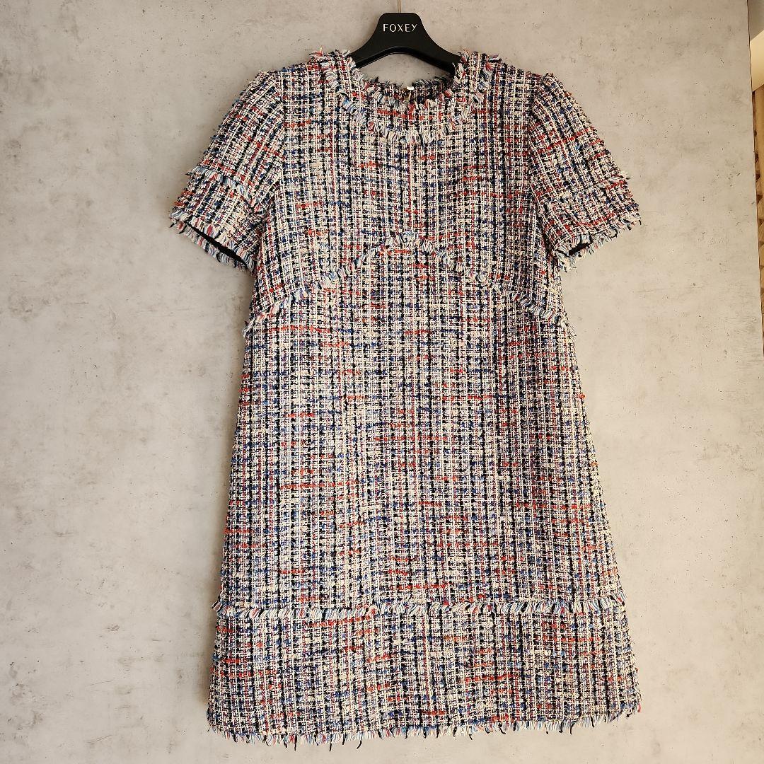 TED BAKER 高級ツイードサックワンピース　ブルーMix　クリーニング済