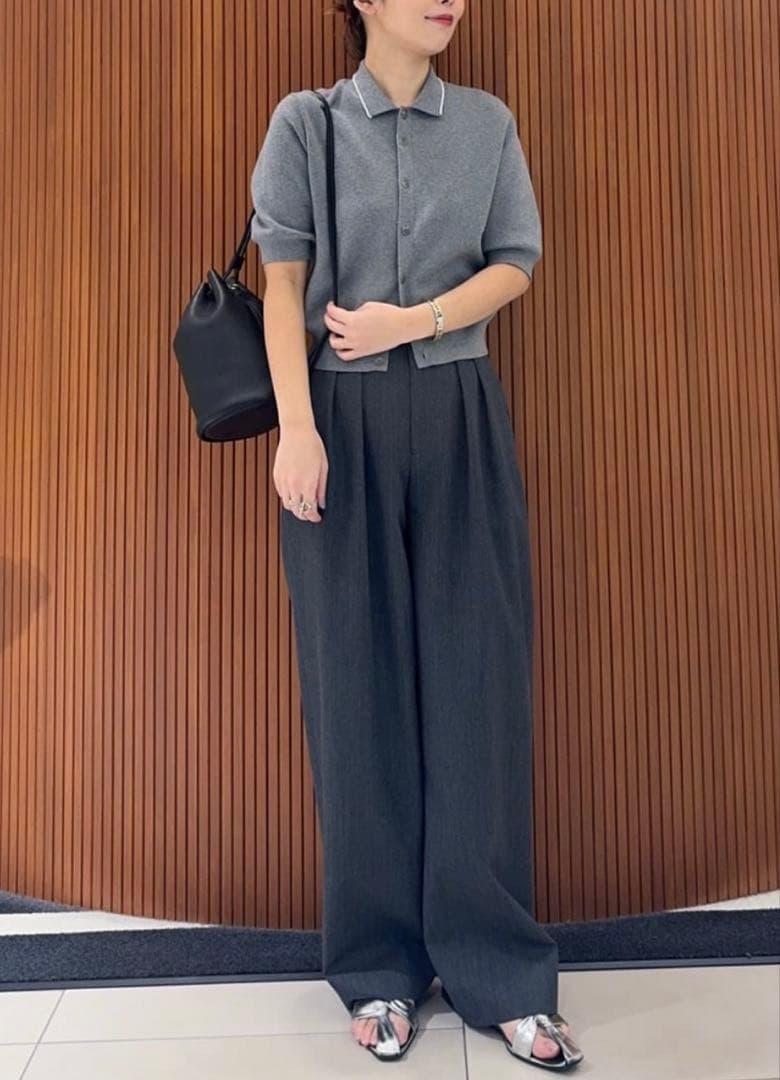 【CABaN】コットンカシミヤ パールポロカーディガン　グレー　25SS