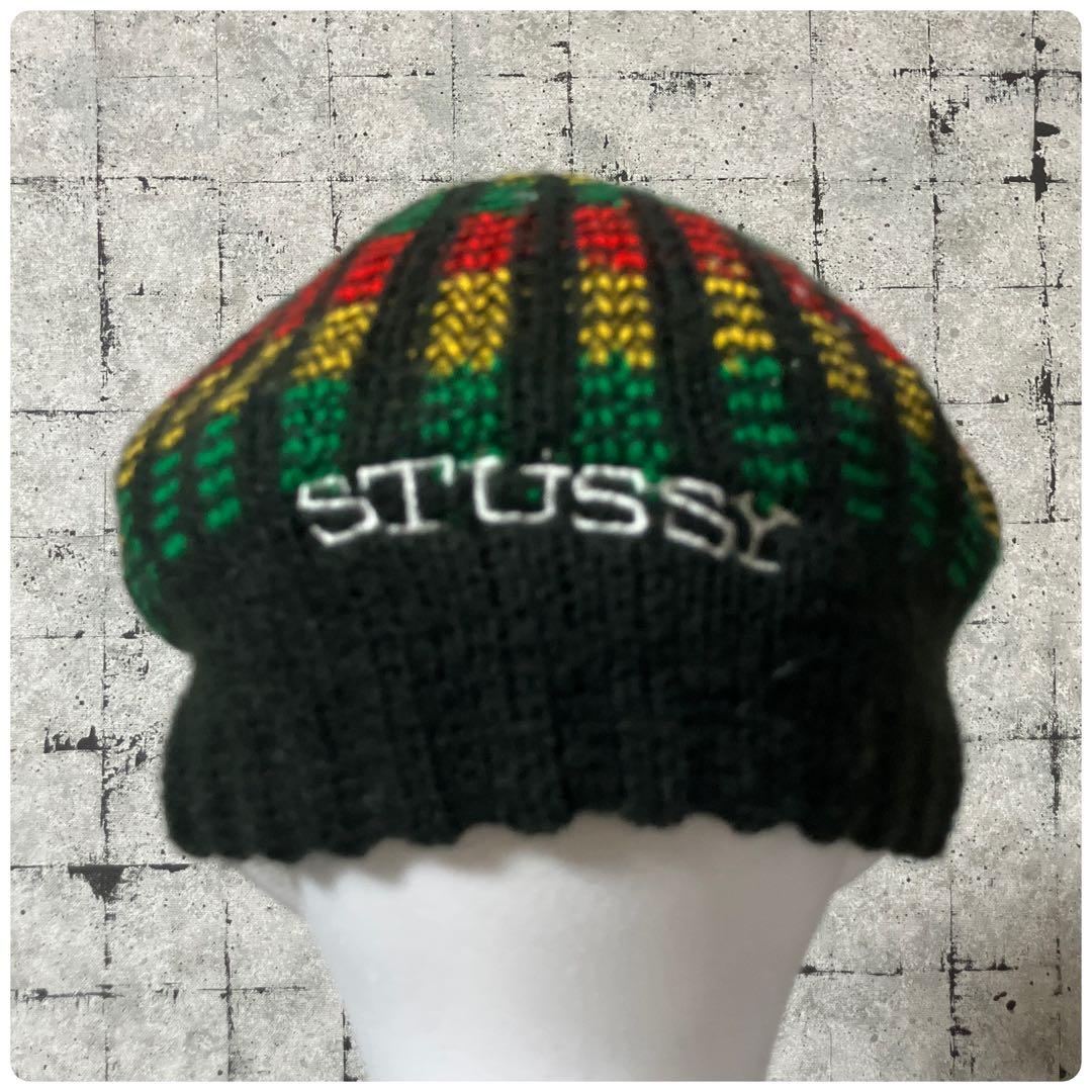 ★ 90s OLD STUSSY ラスタ ニットキャップ 刺繍ロゴ ビーニー