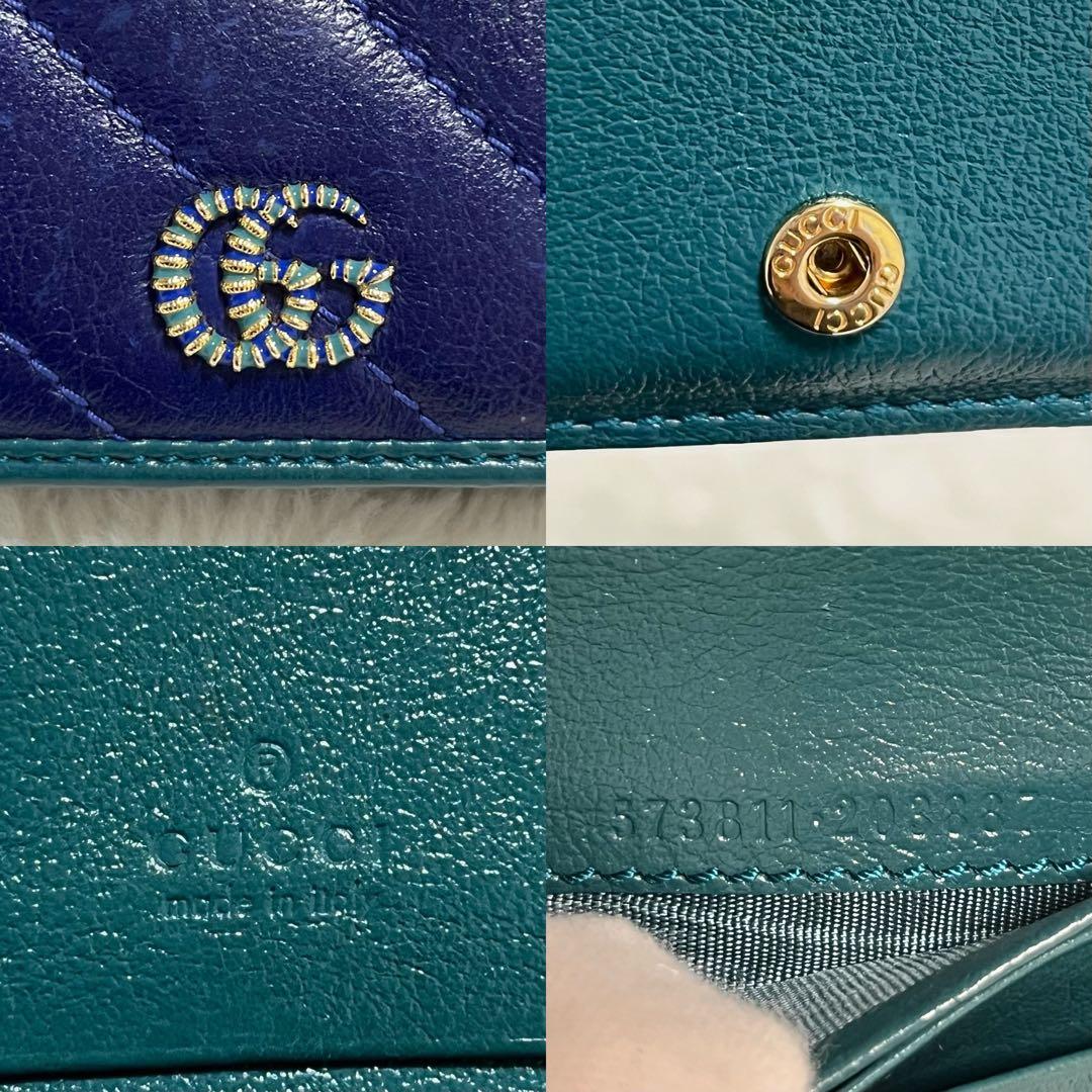 希少 GUCCI GGマーモント キルティング コンパクトウォレット ブルー