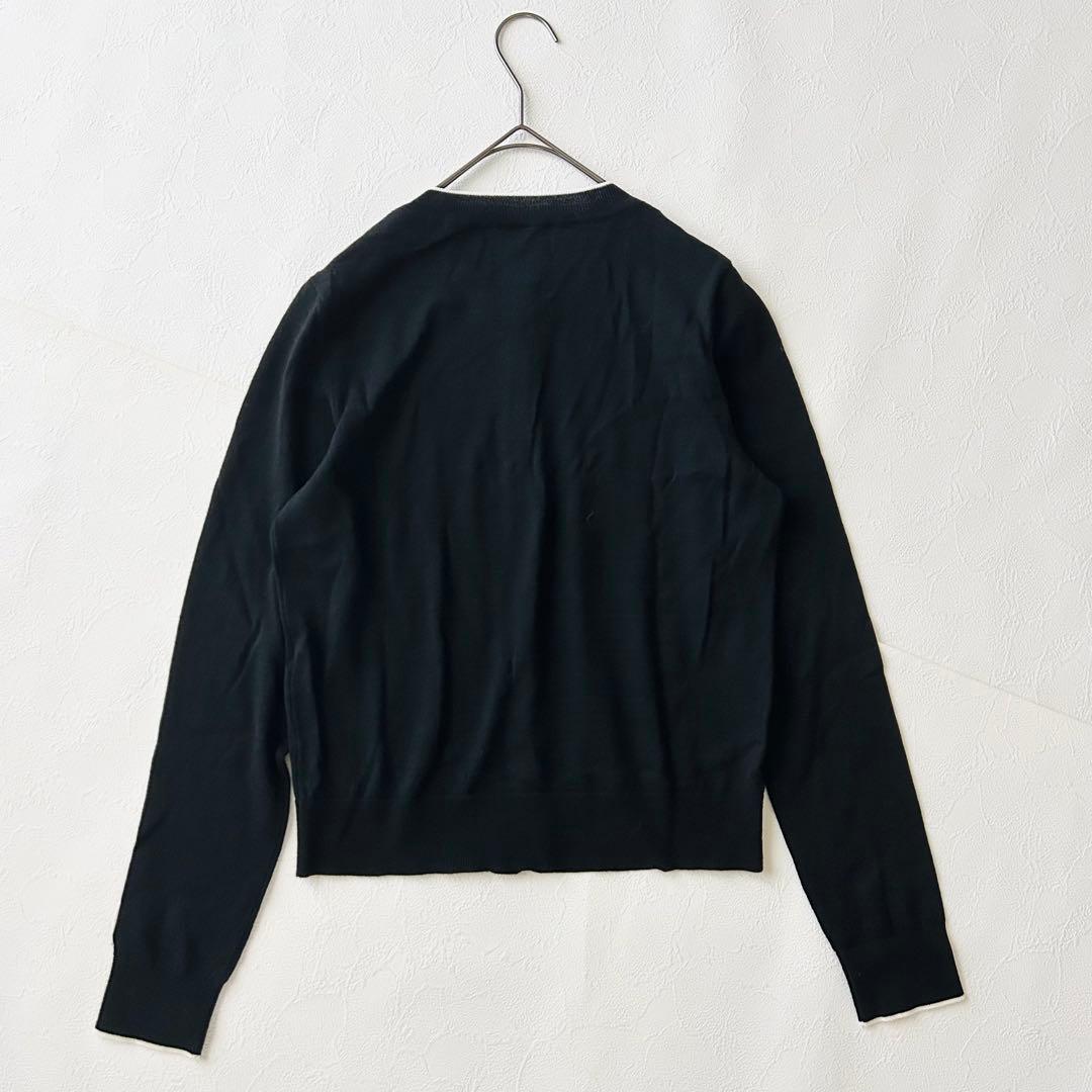 2977Z美品 フォクシー 配色パイピングカーディガン ウール コンパクト黒 L