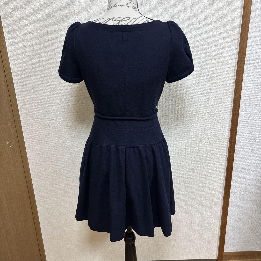 【人気】バーバリーブルーレーベル　ウールワンピースベルトリボン付 ネイビー 濃紺
