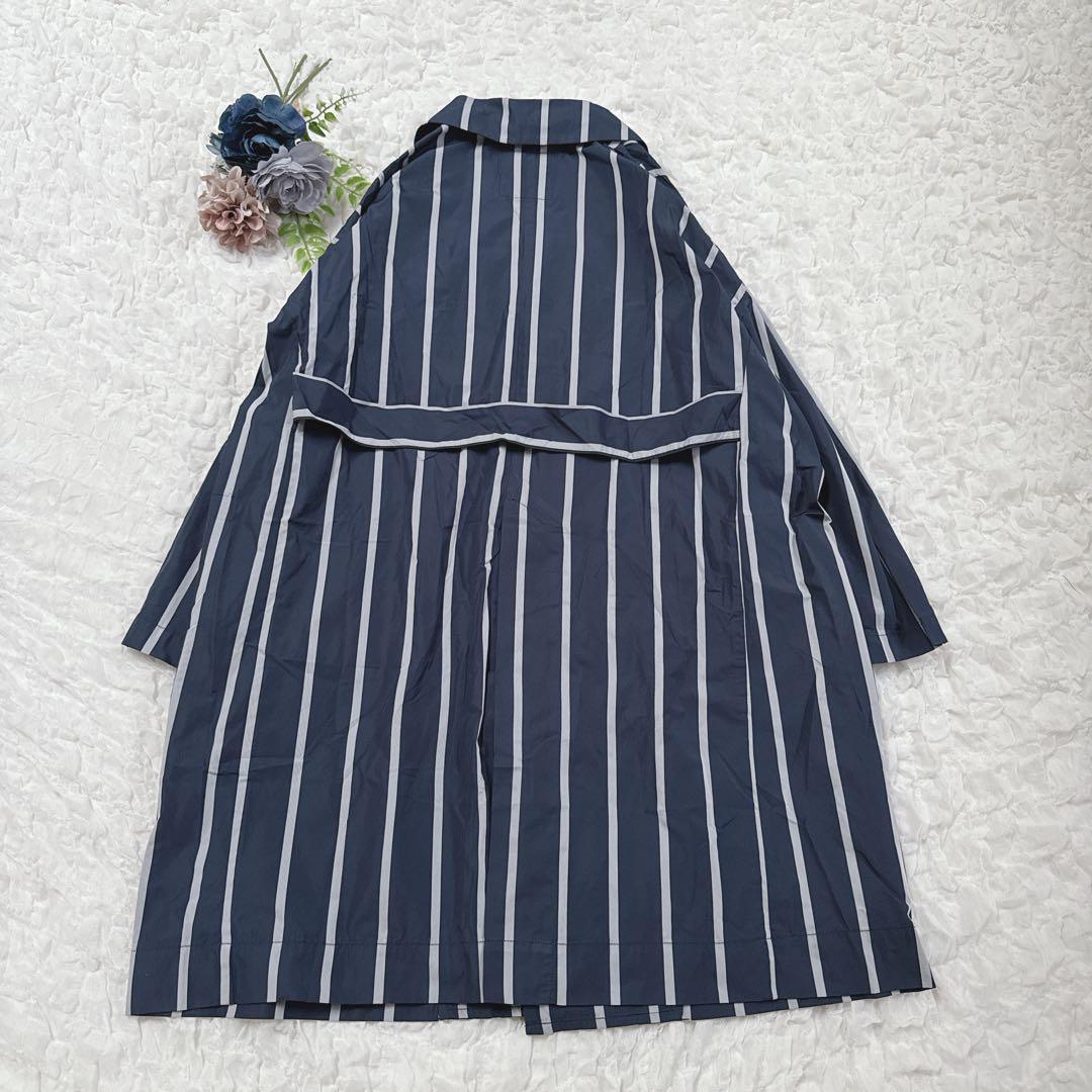新品⭐︎グランマママドーター　ストライプチェスターコート　ネイビー　レインコート