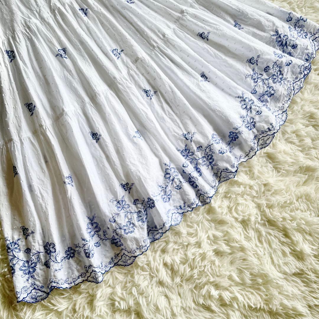 ローレンラルフローレン　花柄 刺繍 ロングスカート S相当　白　2way