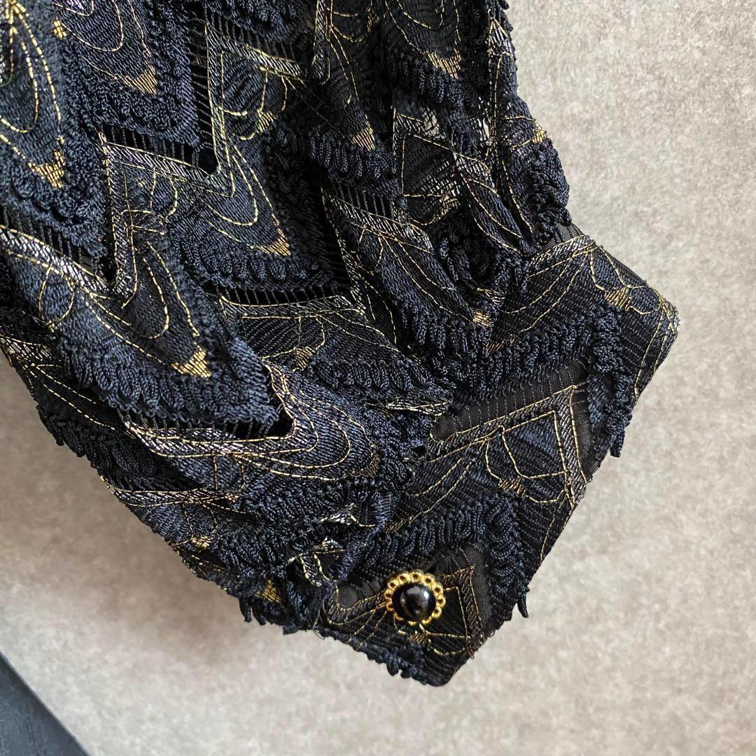 ヴィンテージ レトロ古着 孔雀刺繍レースデザインワンピース ブラック 黒