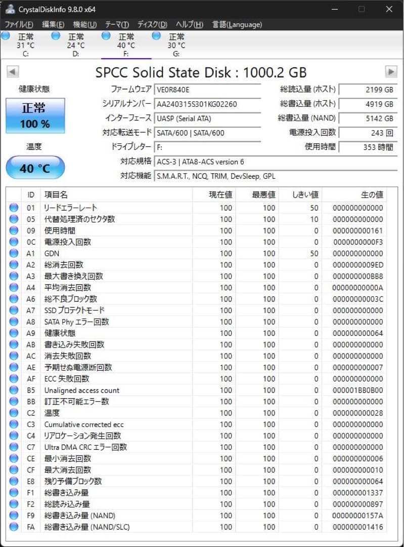 動作確認済み 使用時間小 SP A55 1TB SSD