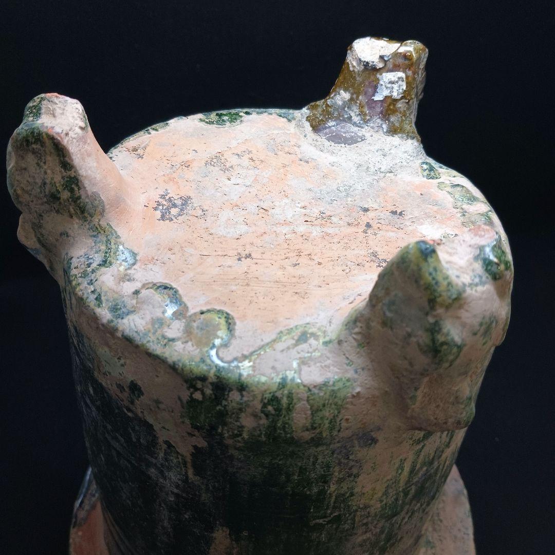 Y2952-2 中国 漢代 緑釉穀倉 置物 高さ27.5㎝