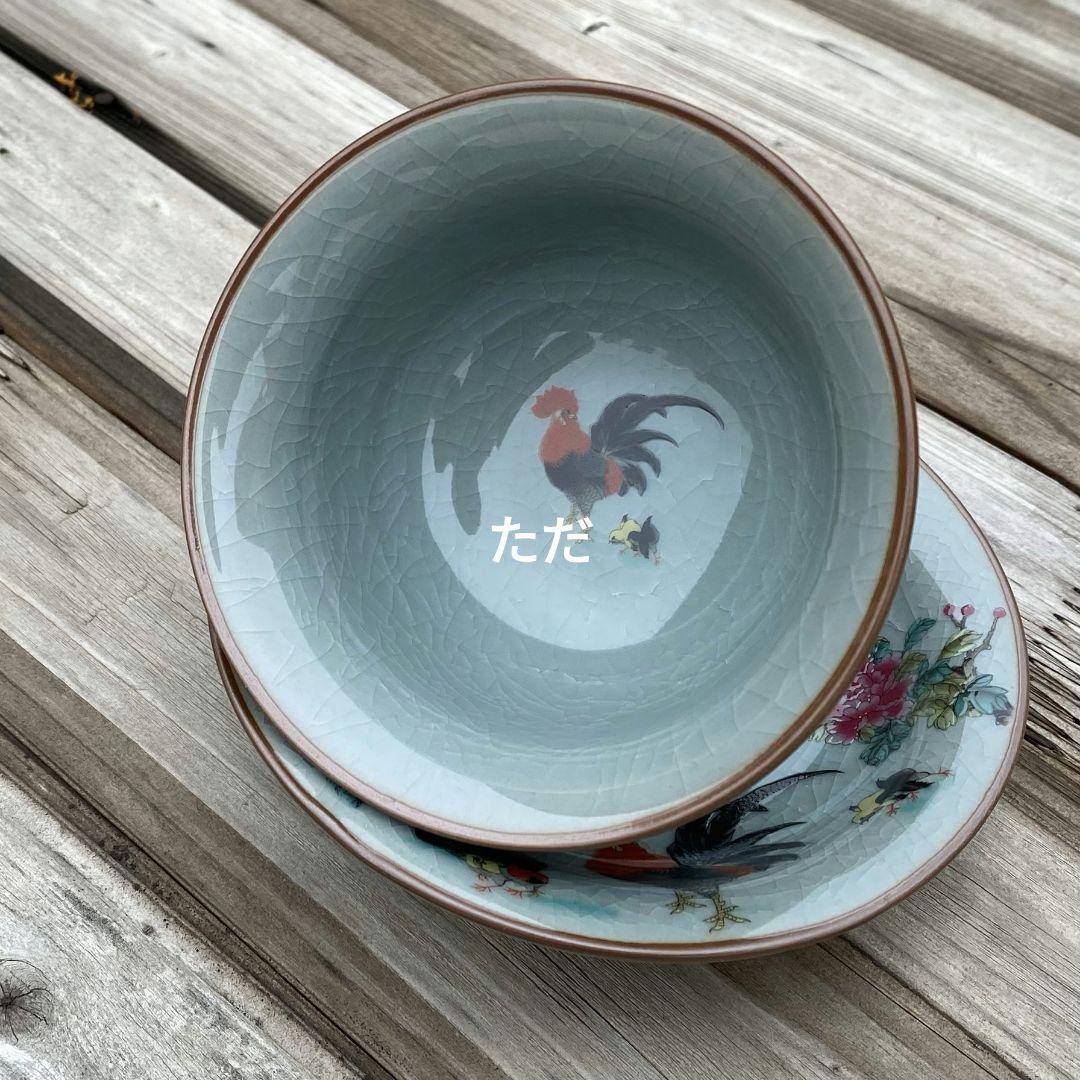 中国茶器 雄鶏三才蓋碗 茶碗 煎茶器 茶道具 新品未使用