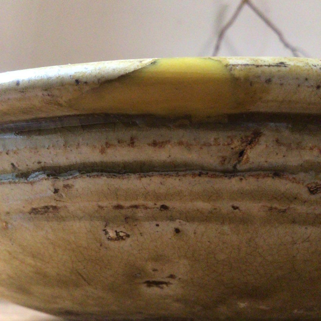 No4342 古瀬戸　黄瀬戸　大皿　飾皿　瀬戸　石皿　直径33cm 送料無料