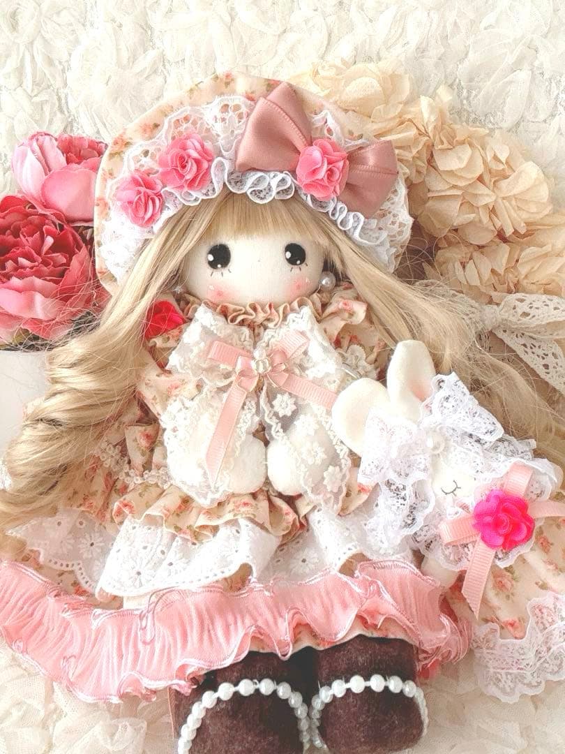 カントリードール♡ハンドメイド♡お人形♡サーモンピンク♡