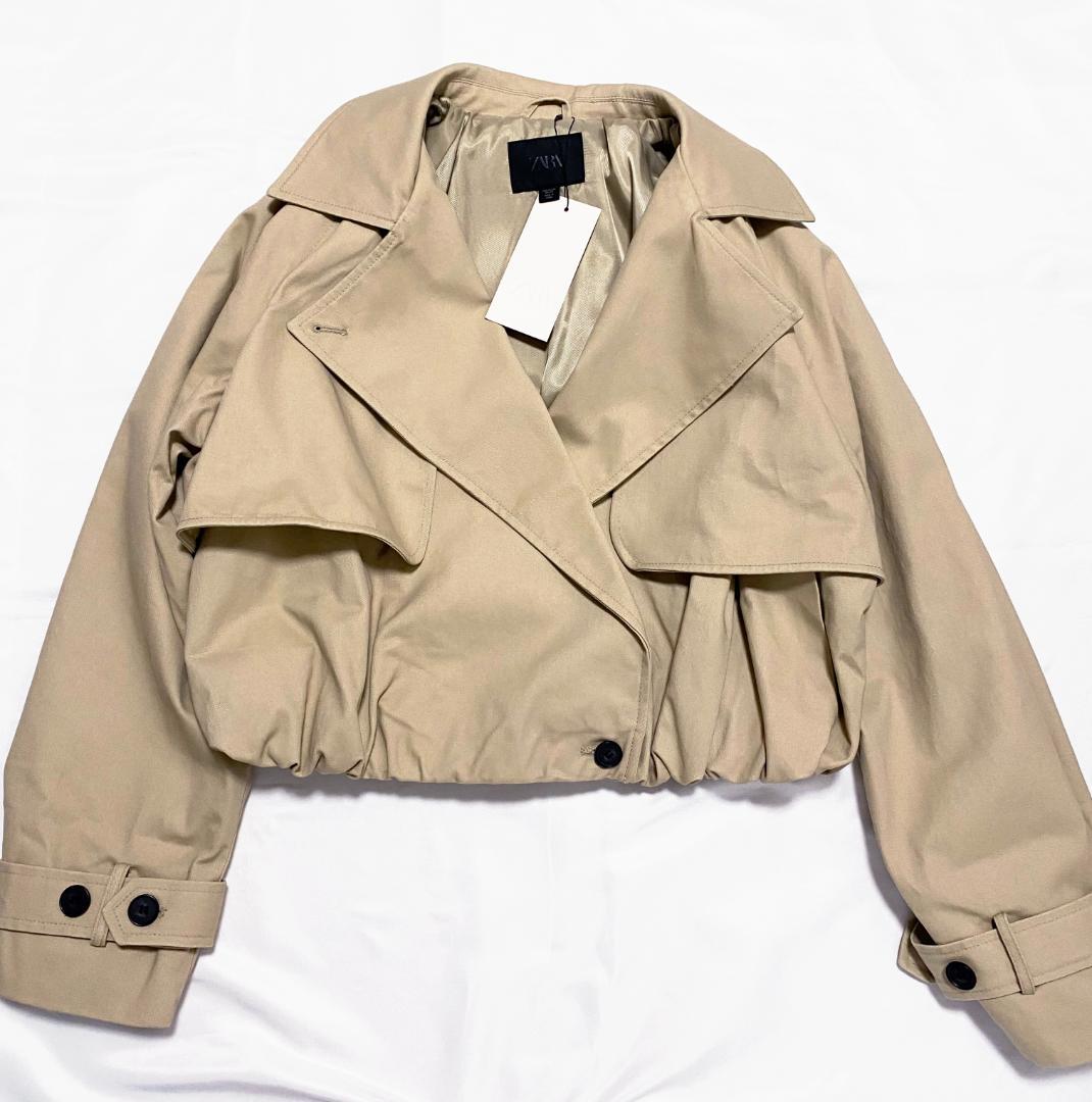 na0＊　新品‼ ZARA ショートバルーントレンチコート コムギ色 XS