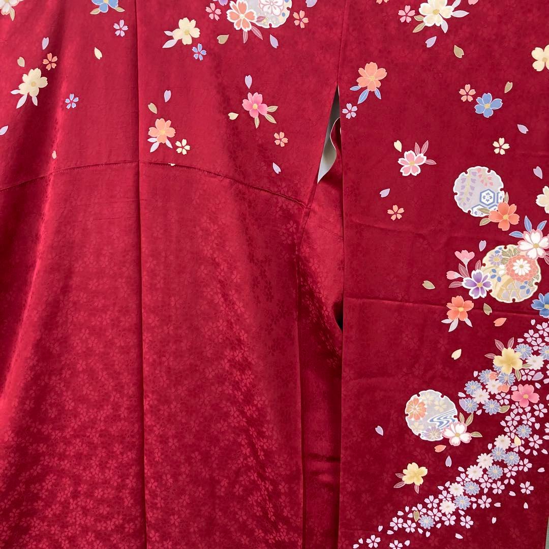 ☆中古品☆振袖　単品　正絹　赤系花模様B級品ヤケ・小キズ有り振袖
