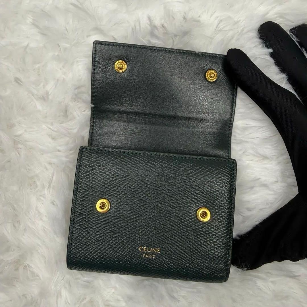 【極美品】CELINE セリーヌ 三つ折り財布 付属品完備グリーン 正規品