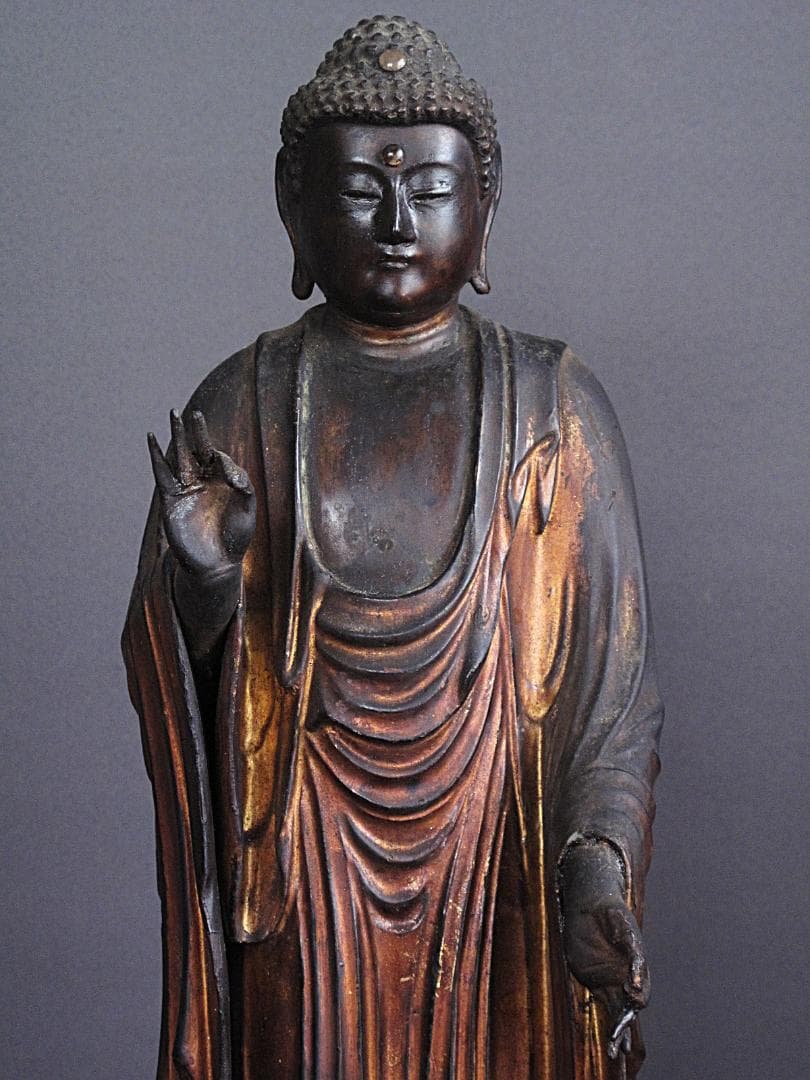 時代 古仏像!!『木造 阿弥陀如来立像』総高48㎝ 像高40.5㎝