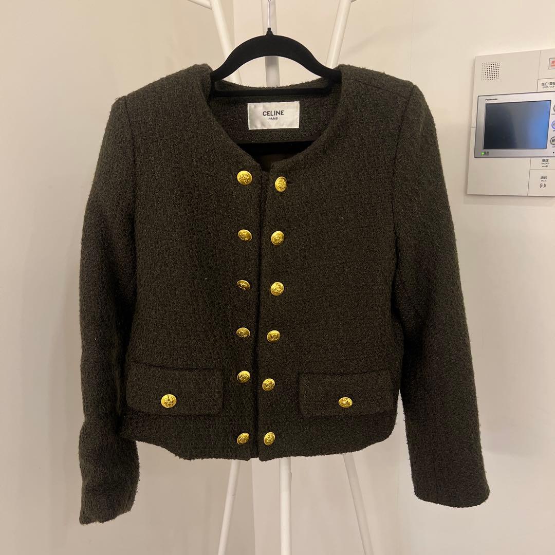 CELINE ダークグリーン ボタン付きジャケット