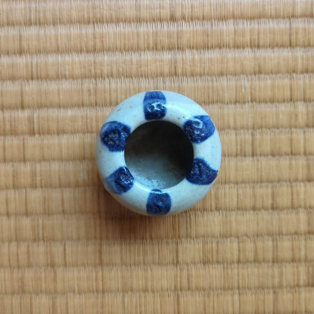 青と白の模様の陶器小物入れ　古琉球　沖縄　骨董品