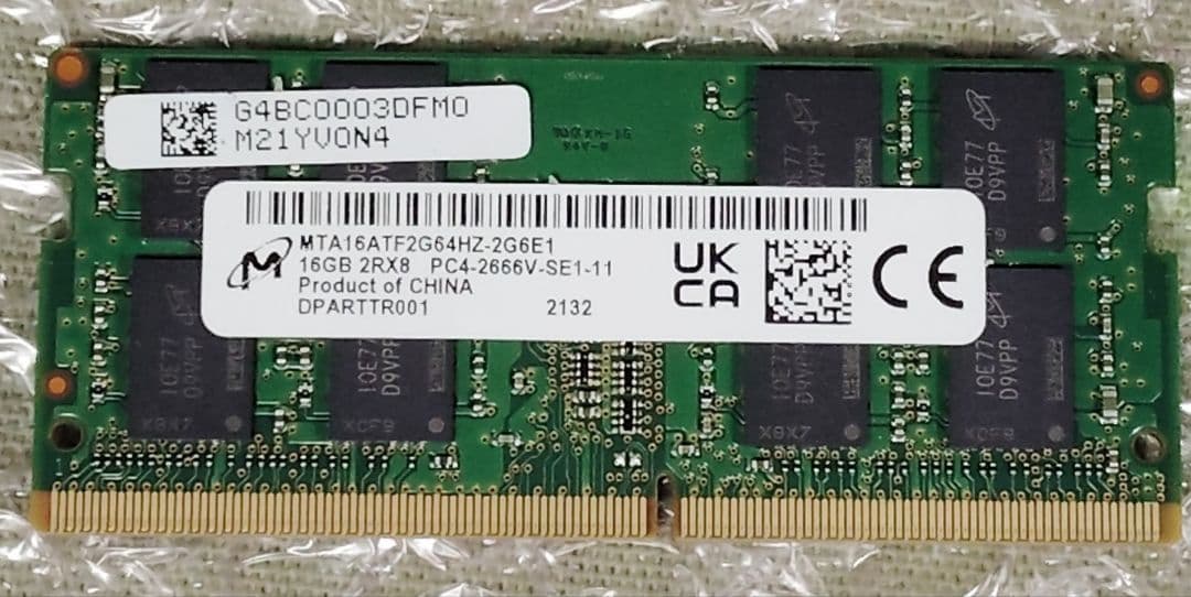 Micron マイクロン 16GB 1枚 DDR4 2666M ノート用メモリー