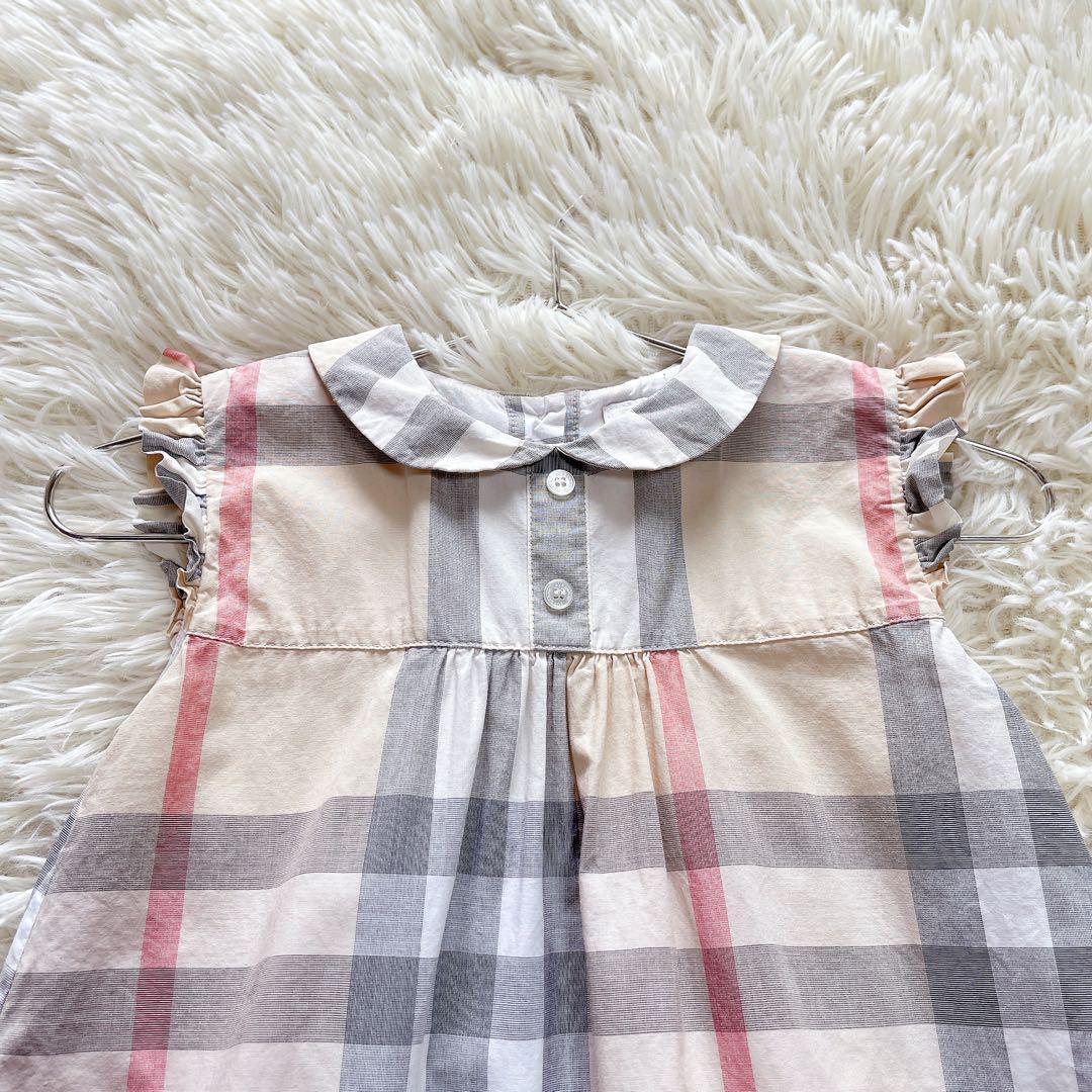 BURBERRY　総ノバチェック　フリル袖ワンピース　丸襟　ベージュ　90cm