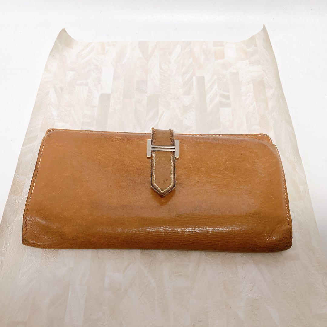 HERMES 二つ折り財布　べアンスフレ　ブラウン　◻︎H刻印　正規品　送料無料