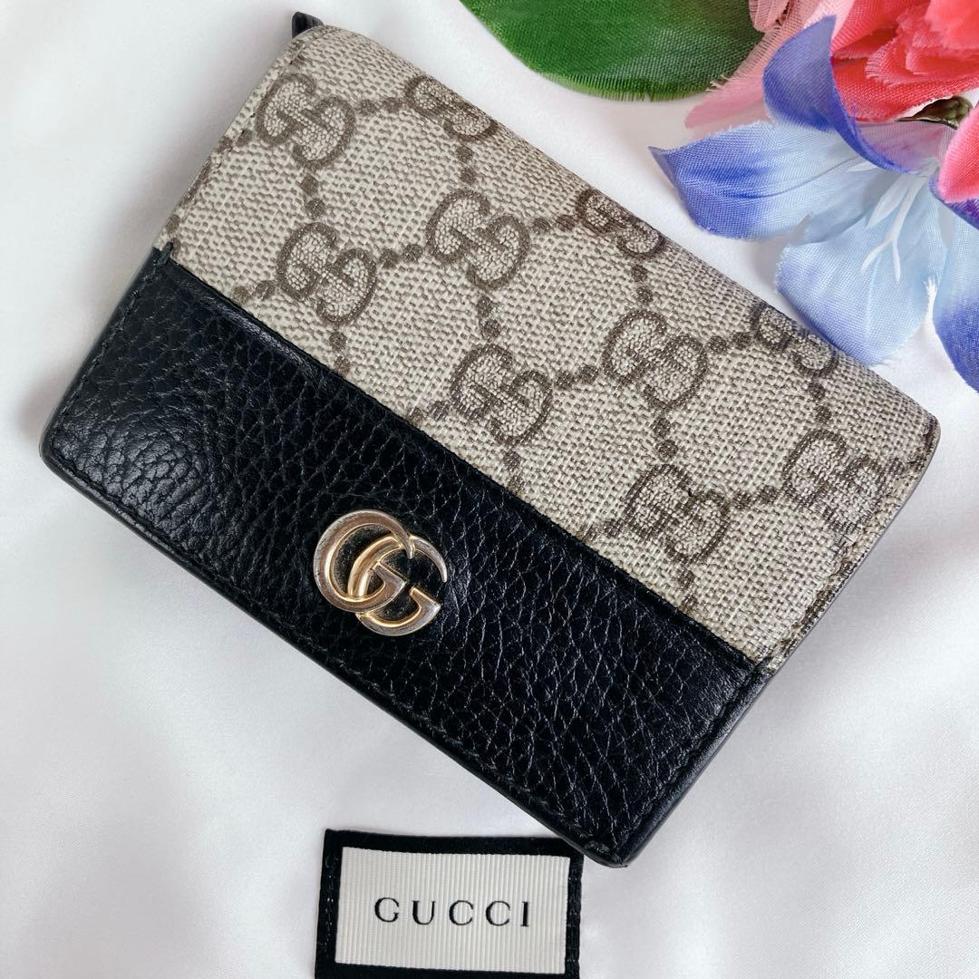 美品✨GUCCI グッチ 二つ折り財布 GGマーモント　GGスプリーム　黒