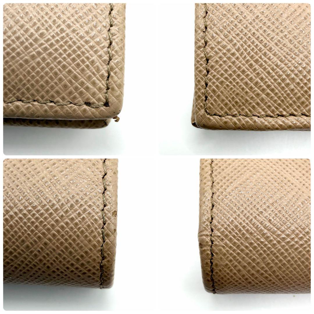 極美品/現行✨PRADA 二つ折り財布 三角ロゴ レザー RFID ベージュ