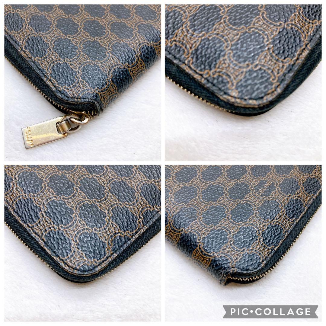 ✨美品✨セリーヌ 2つ折り財布 ラウンドファスナー 黒マカダム 総柄 レザー