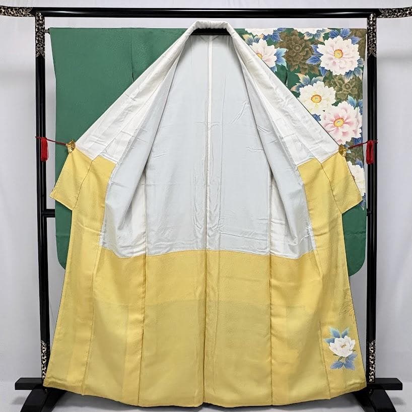 ゆりのはな　本振袖　京友禅　金彩友禅　ボカシ　紋ちりめん　緑色系　正絹　L501