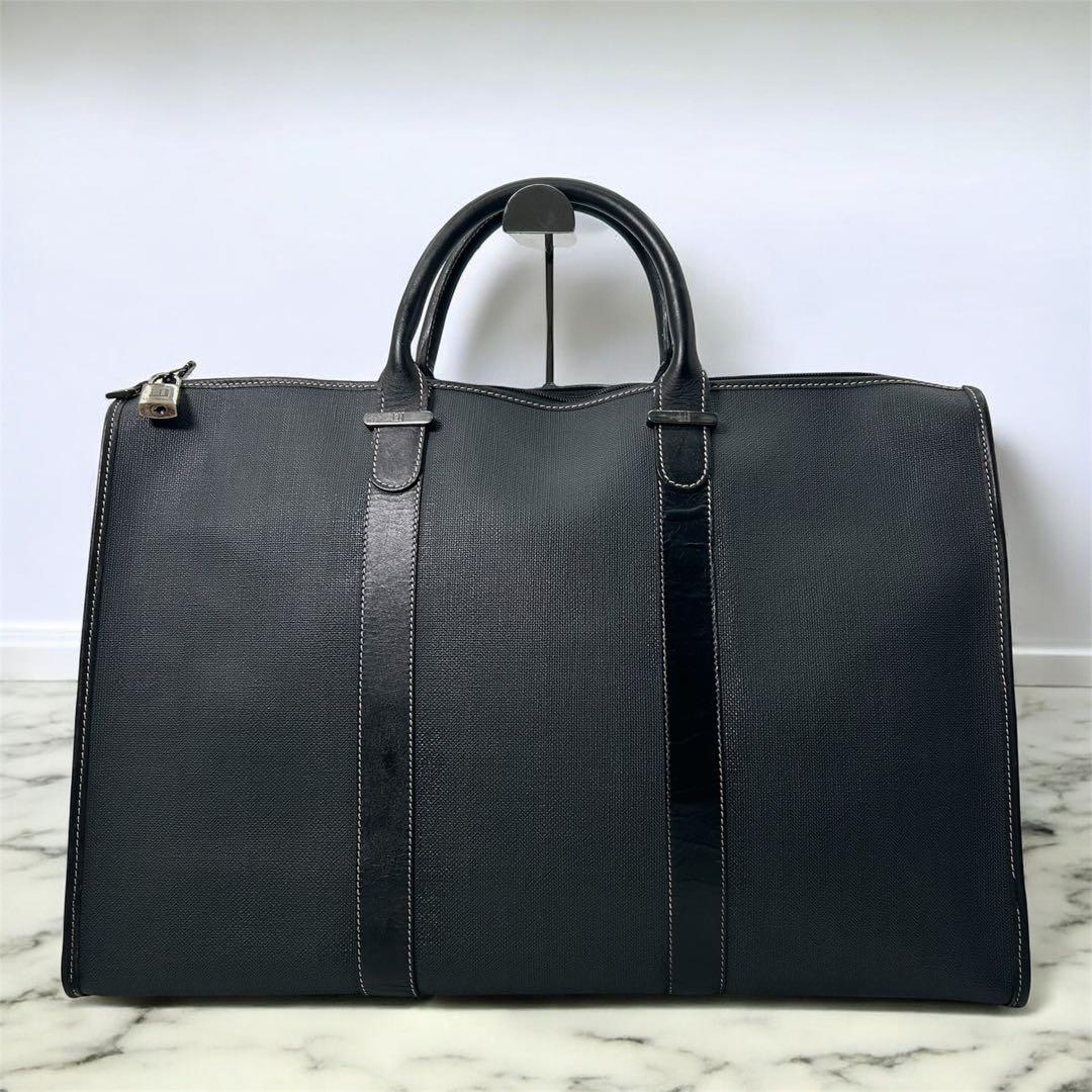 【極美品】dunhill ダンヒル ミニボストン PVC×レザー 黒 メンズ